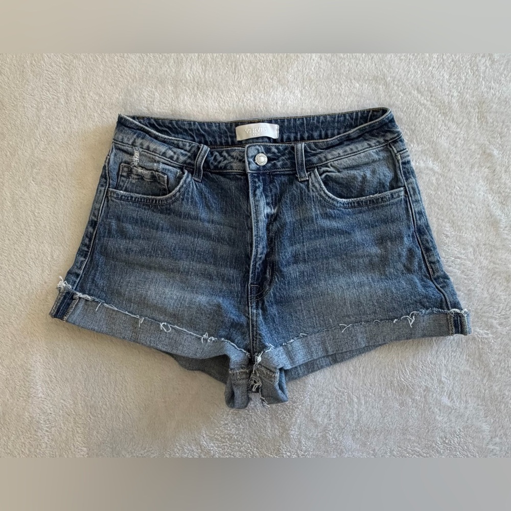 Size L VERVET Boutique Denim Shorts High Rise Cuffed Frayed Hem Trendy